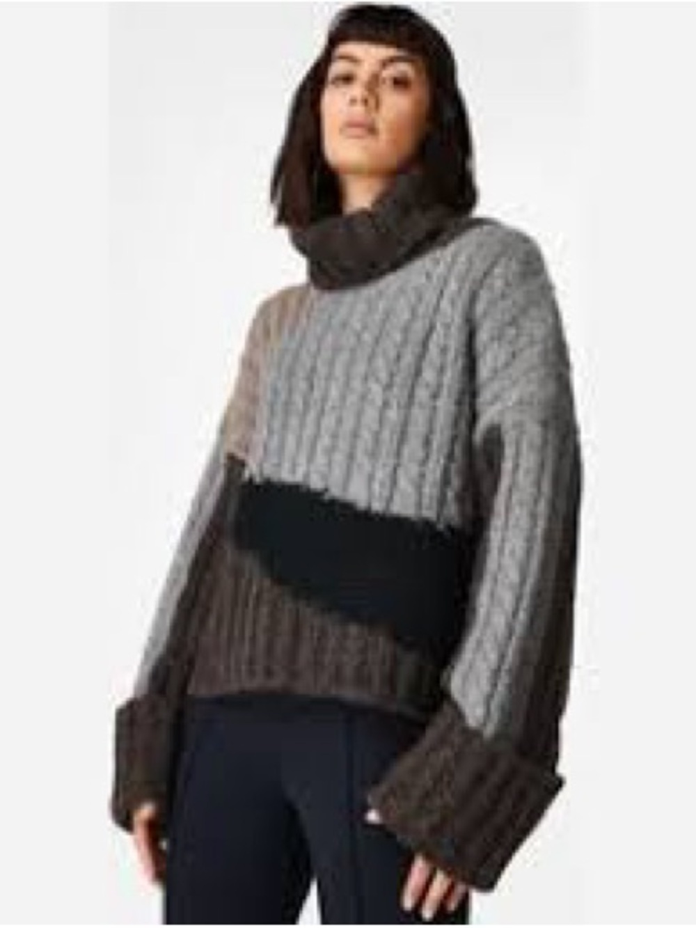 Sweaty Betty Weekend Roll Neck wool blend color block sweater us 8-10/ medium
